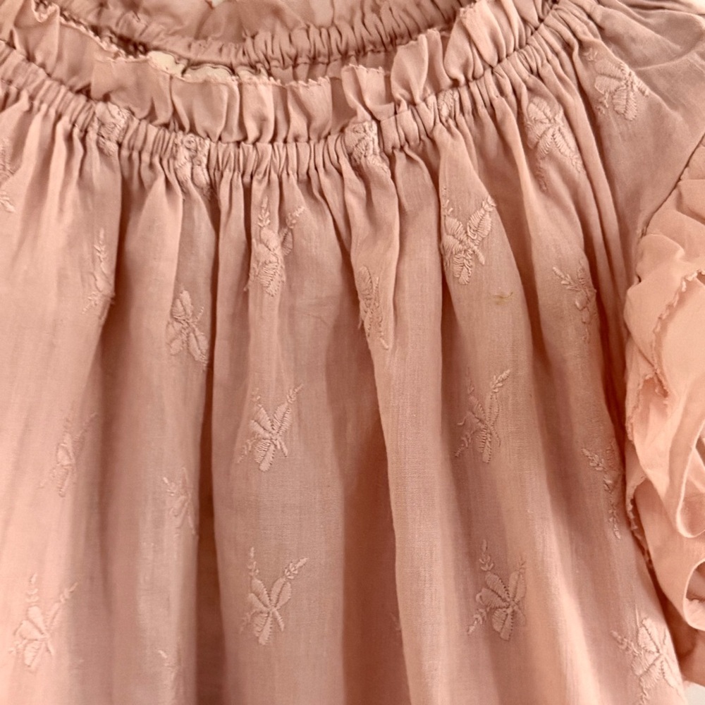 NWT Blush Pink Short Flutter-Sleeve Floral Embroidered Blouse -Womens Size S Top - Picture 4 of 5